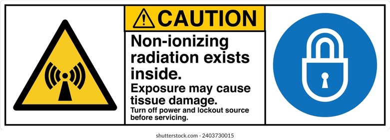 ANSI Z535 Safety Sign Marking Label Symbol Pictogram Standards Caution Non Ionizing Radiation Exists Inside two symbol with text landscape white 02
