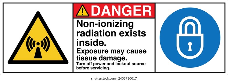 ANSI Z535 Safety Sign Marking Label Symbol Pictogram Standards Danger Non Ionizing Radiation Exists Inside two symbol with text landscape white 02