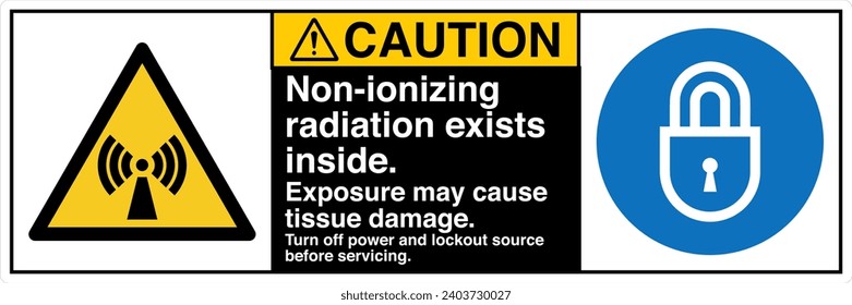 ANSI Z535 Safety Sign Marking Label Symbol Pictogram Standards Caution Non Ionizing Radiation Exists Inside two symbol with text landscape black 02