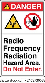 ANSI Z535 Safety Sign Marking Label Symbol Pictogram Standards Danger Radio Frequency Radiation Hazard Area Do Not Enter two symbol with text portrait white