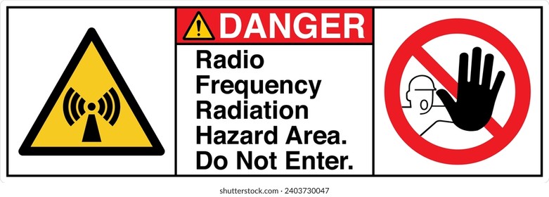 ANSI Z535 Safety Sign Marking Label Symbol Pictogram Standards Danger Radio Frequency Radiation Hazard Area Do Not Enter two symbol with text landscape white 02