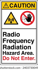 ANSI Z535 Safety Sign Marking Label Symbol Pictogram Standards Caution Radio Frequency Radiation Hazard Area Do Not Enter two symbol with text portrait white