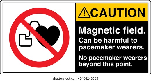 ANSI Z535 Safety Sign Marking Label Symbol Pictogram Standards Caution Magnetic field can be harmful to pacemaker wearers No pacemaker wearers beyond this point with text landscape black 02