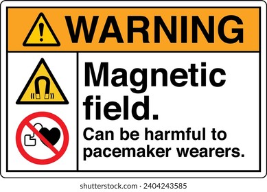 ANSI Z535 Safety Sign Marking Label Symbol Pictogram Standards Warning Magnetic field can be harmful to pacemaker wearers two symbol with text landscape white