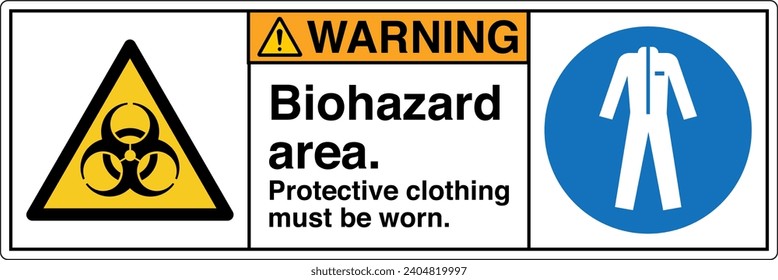 ANSI Z535 Safety Sign Marking Label Symbol Pictogram Standards Warning Biohazard area protective clothing must be worn two symbol with text landscape white 02
