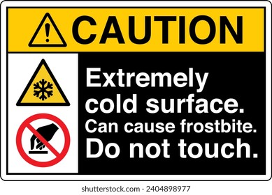 ANSI Z535 Safety Sign Marking Label Symbol Pictogram Standards Caution Extremely cold surface can cause frostbite do not touch two symbol with text landscape black