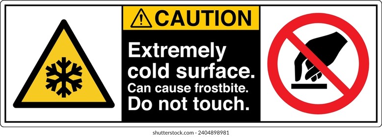 ANSI Z535 Safety Sign Marking Label Symbol Pictogram Standards Caution Extremely cold surface can cause frostbite do not touch two symbol with text landscape black 02