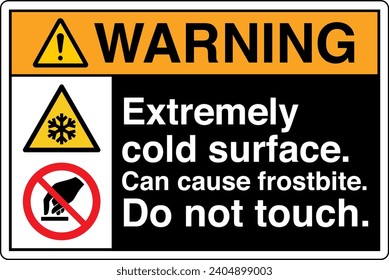 ANSI Z535 Safety Sign Marking Label Symbol Pictogram Standards Warning Extremely cold surface can cause frostbite do not touch two symbol with text landscape black