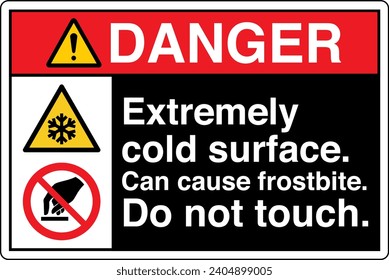 ANSI Z535 Safety Sign Marking Label Symbol Pictogram Standards Danger Extremely cold surface can cause frostbite do not touch two symbol with text landscape black