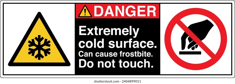ANSI Z535 Safety Sign Marking Label Symbol Pictogram Standards Danger Extremely cold surface can cause frostbite do not touch two symbol with text landscape black 02