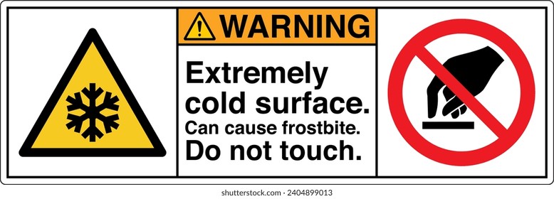 ANSI Z535 Safety Sign Marking Label Symbol Pictogram Standards Warning Extremely cold surface can cause frostbite do not touch two symbol with text landscape white 02