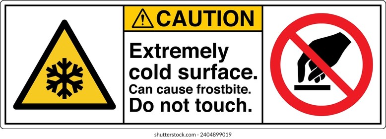 ANSI Z535 Safety Sign Marking Label Symbol Pictogram Standards Caution Extremely cold surface can cause frostbite do not touch two symbol with text landscape white 02