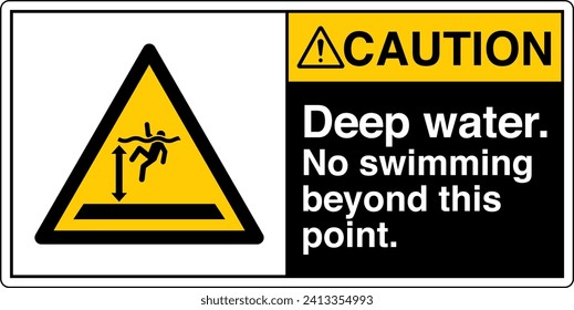 ANSI Z535 Safety Sign Marking Label Symbol Pictogram Standards Caution Deep Water No Swimming Beyond This Point with text landscape Black 02.