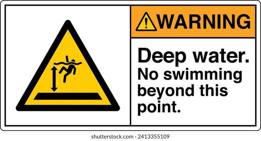 ANSI Z535 Safety Sign Marking Label Symbol Pictogram Standards Warning Deep Water No Swimming Beyond This Point with text landscape white 02.