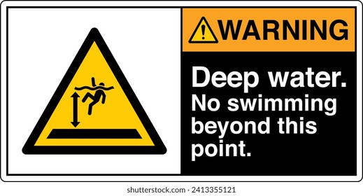 ANSI Z535 Safety Sign Marking Label Symbol Pictogram Standards Warning Deep Water No Swimming Beyond This Point with text landscape Black 02.
