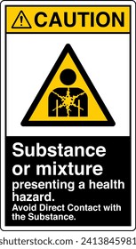 ANSI Z535 Safety Sign Marking Label Symbol Pictogram Standards Caution Substance or mixture presenting a health hazard avoid direct contact with the substance with text portrait black.