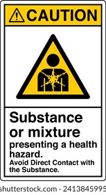 ANSI Z535 Safety Sign Marking Label Symbol Pictogram Standards Caution Substance or mixture presenting a health hazard avoid direct contact with the substance with text portrait white.