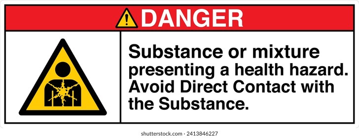 ANSI Z535 Safety Sign Marking Label Symbol Pictogram Standards Danger Substance or mixture presenting a health hazard avoid direct contact with the substance with text landscape white 03.