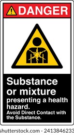 ANSI Z535 Safety Sign Marking Label Symbol Pictogram Standards Danger Substance or mixture presenting a health hazard avoid direct contact with the substance with text portrait black.