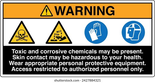 ANSI Z535 Safety Sign Marking Label Four Symbol Pictogram Standards Warning TOXIC CHEMICALS may be present skin contact may be hazardous to your health with text landscape black.