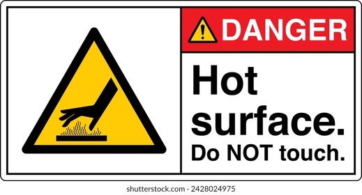 ANSI Z535 Safety Sign Marking Label Symbol Pictogram Standards Danger Hot Surface Do Not Touch with text landscape white 02.