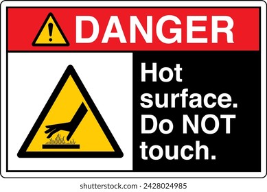 ANSI Z535 Safety Sign Marking Label Symbol Pictogram Standards Danger Hot Surface Do Not Touch with text landscape black.