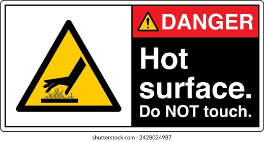 ANSI Z535 Safety Sign Marking Label Symbol Pictogram Standards Danger Hot Surface Do Not Touch with text landscape black 02