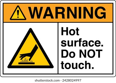 ANSI Z535 Safety Sign Marking Label Symbol Pictogram Standards Warning Hot Surface Do Not Touch with text landscape white