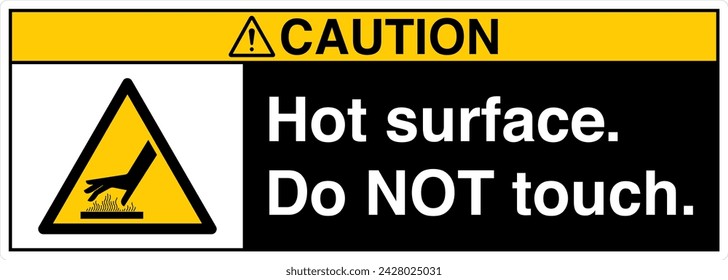 ANSI Z535 Safety Sign Marking Label Symbol Pictogram Standards Caution Hot Surface Do Not Touch with text landscape black 03