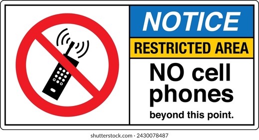 ANSI Z535 Safety Sign Marking Label Symbol Pictogram Standards Restricted Area No Cell phones beyond this point with text landscape white 02