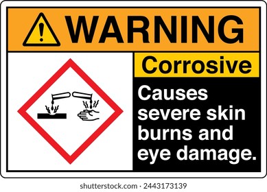 ANSI Z535 ADVERTENCIA GHS Productos químicos Etiqueta y peligro - Corrosivo causa quemaduras graves en la piel y daños en los ojos Paisaje Negro 02