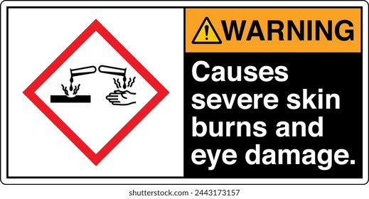 ANSI Z535 WARNING GHS Chemicals Label and Hazard - Corrosive Causes severe skin burns and eye damage Landscape Black 03