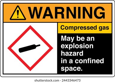 ANSI Z535 WARNING GHS Chemicals Label and Hazard - Compressed gas may be an explosion hazard in a confined space Landscape Black 02