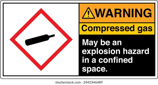 ANSI Z535 WARNING GHS Chemicals Label and Hazard - Compressed gas may be an explosion hazard in a confined space Landscape Black 04