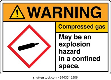 ANSI Z535 WARNING GHS Chemicals Label and Hazard - Compressed gas may be an explosion hazard in a confined space Landscape White 02