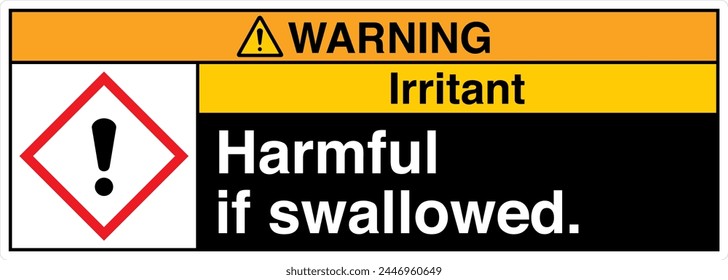 ANSI Z535 WARNING GHS Chemicals Label and Hazard Irritant Harmful If Swallowed Landscape Black 06