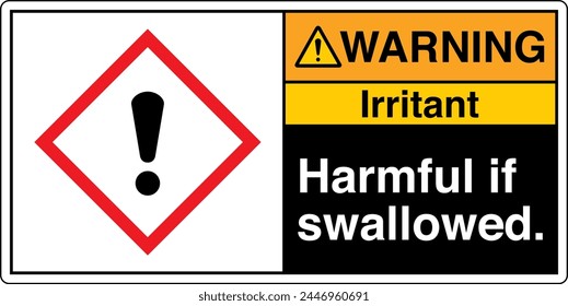 ANSI Z535 WARNING GHS Chemicals Label and Hazard Irritant Harmful If Swallowed Landscape Black 04