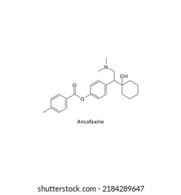 Ansofaxine Molecule Flat Skeletal Structure, SNDRI - Serotonin Norepinephrine Dopamine Reuptake Inhibitor. Vector Illustration On White Background.