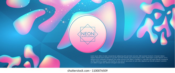 Anstract Neon Background with Liquid Color 3D Shapes and Lights. Futuristic Space. Trendy Wallpaper. Vector illustration