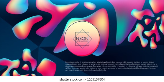 Anstract Neon Background with Liquid Color 3D Shapes and Lights. Futuristic Space. Trendy Wallpaper. Vector illustration