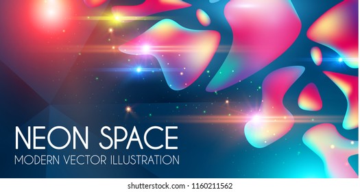 Anstract Neon Background with Liquid Color 3D Shapes and Lights. Futuristic Space. Trendy Wallpaper. Vector illustration