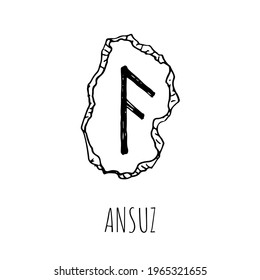 Ansuz rune escrito sobre una piedra. Ilustración vectorial. Aislado en blanco. Estilo dibujado a mano.