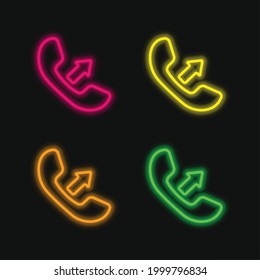 Answer A Call Interface Symbol Of Auricular With An Arrow four color glowing neon vector icon