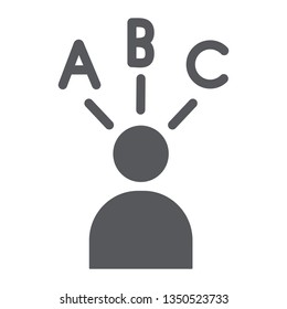 Answer choice glyph icon, think and person, decision sign, vector graphics, a solid pattern on a white background, eps 10.
