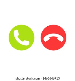 Answer and decline phone call buttons icon. Call button on or off. Green and red. Vector.