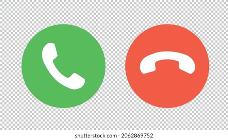 Answer and decline phone call buttons on checked transparent background. Phone call Telephone sign icons. Accept call and decline phone icons. Vector illustration. Eps 10 vector file.