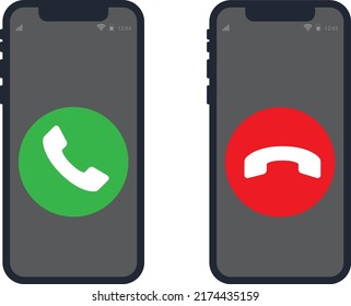 Answer And Decline Phone Call Buttons. Green Yes,no Buttons With Handset Silhouettes Icon. Phone Call Icons.