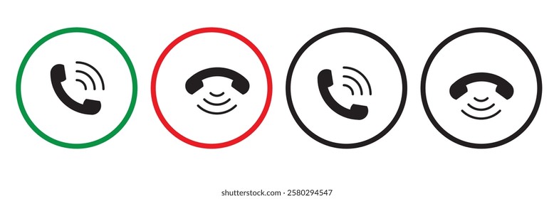 Answer and decline phone call buttons. Vector illustration icon. Phone call. Telephone sign. Accept call and decline phone icons.