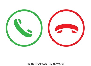 Answer and decline phone call buttons. Vector illustration icon. Phone call. Telephone sign. Accept call and decline phone icons.