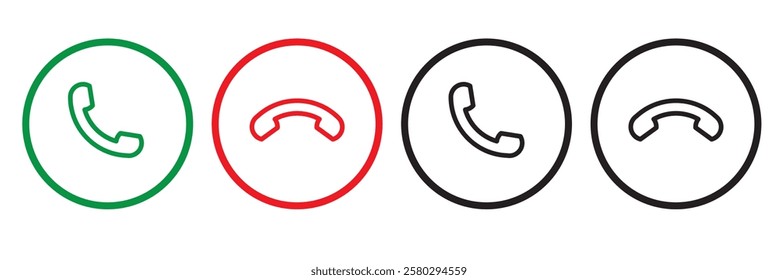 Answer and decline phone call buttons. Vector illustration icon. Phone call. Telephone sign. Accept call and decline phone icons.